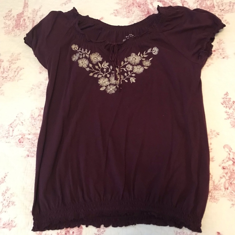 Sonoma Purple Floral Embroidered Peasant Top